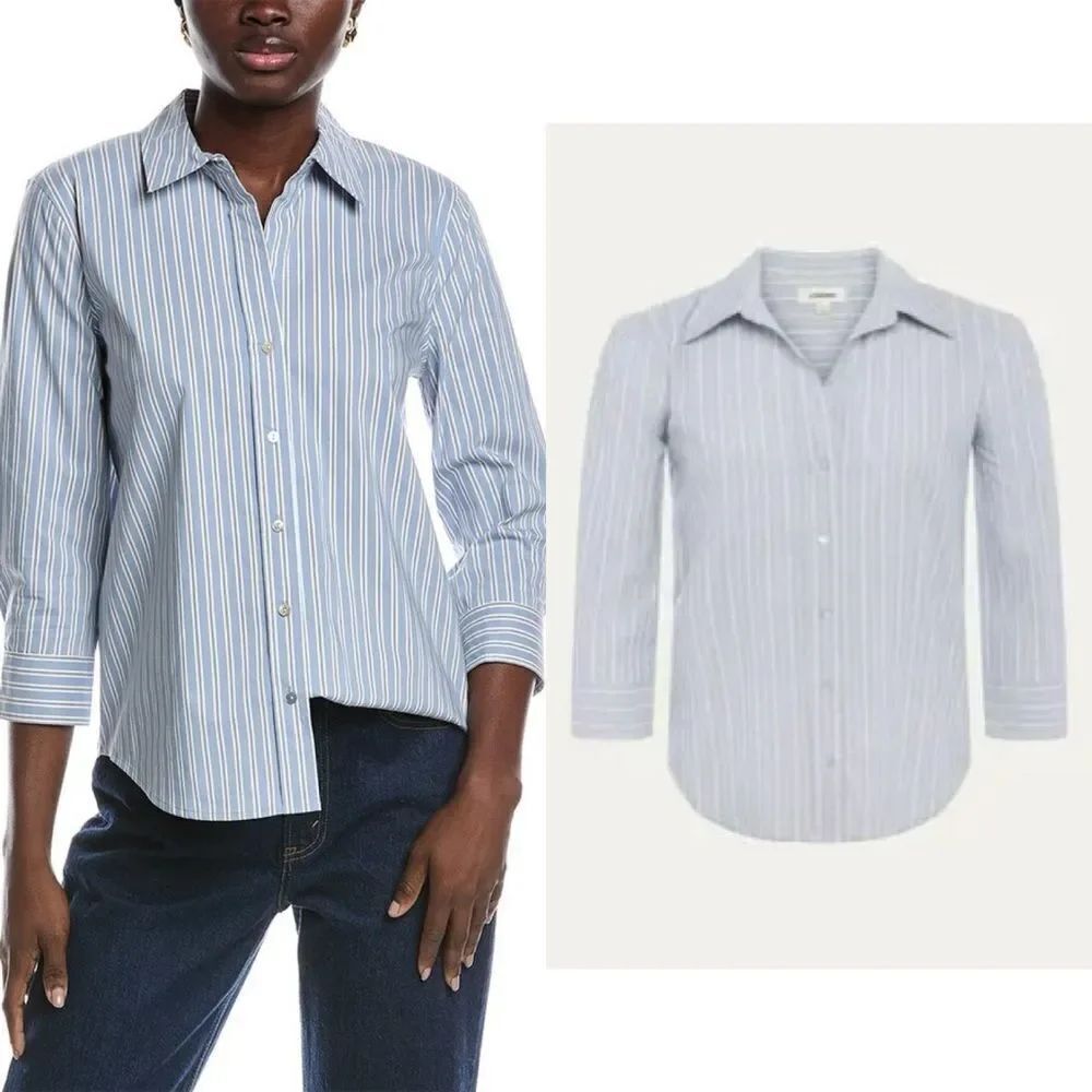 NWT L'Agence Daniella striped three-quarter sleeve shirt